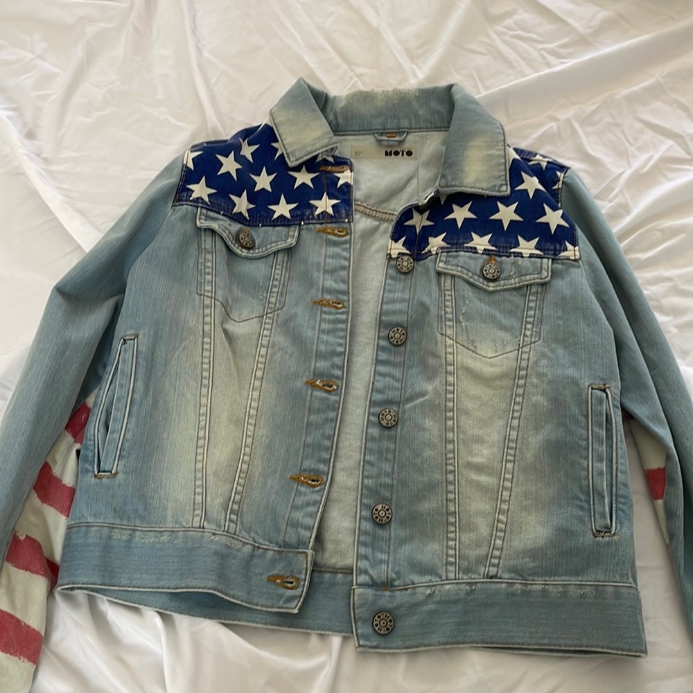 Topshop Blue and White Star Jean Jacket